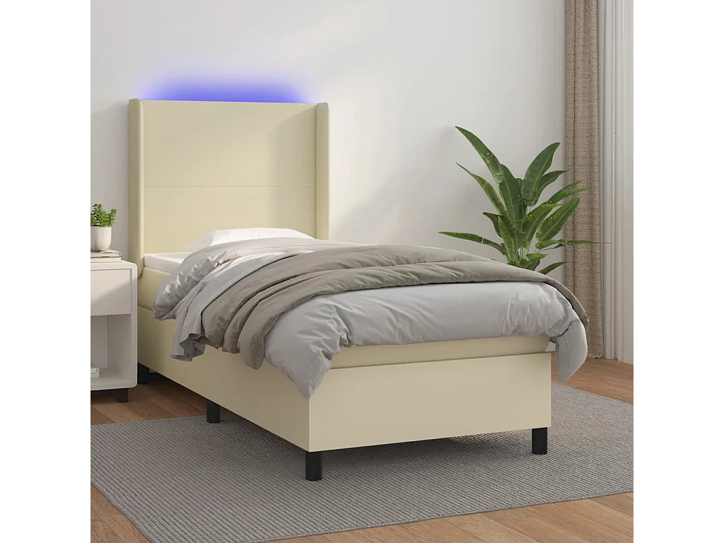 Boxspringbett mit Matratze & LED Creme 80x200 cm Kunstleder