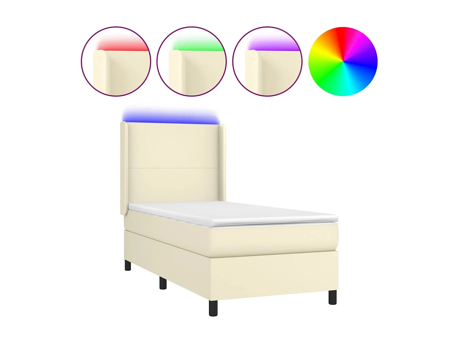 Boxspringbett mit Matratze & LED Creme 80x200 cm Kunstleder