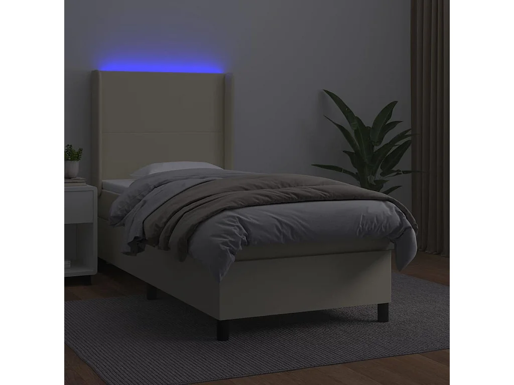 Boxspringbett mit Matratze & LED Creme 80x200 cm Kunstleder