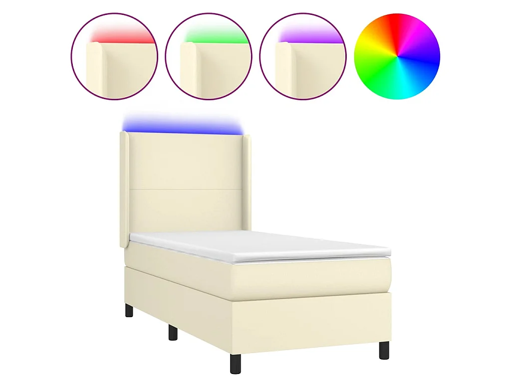 Boxspringbett mit Matratze & LED Creme 80x200 cm Kunstleder