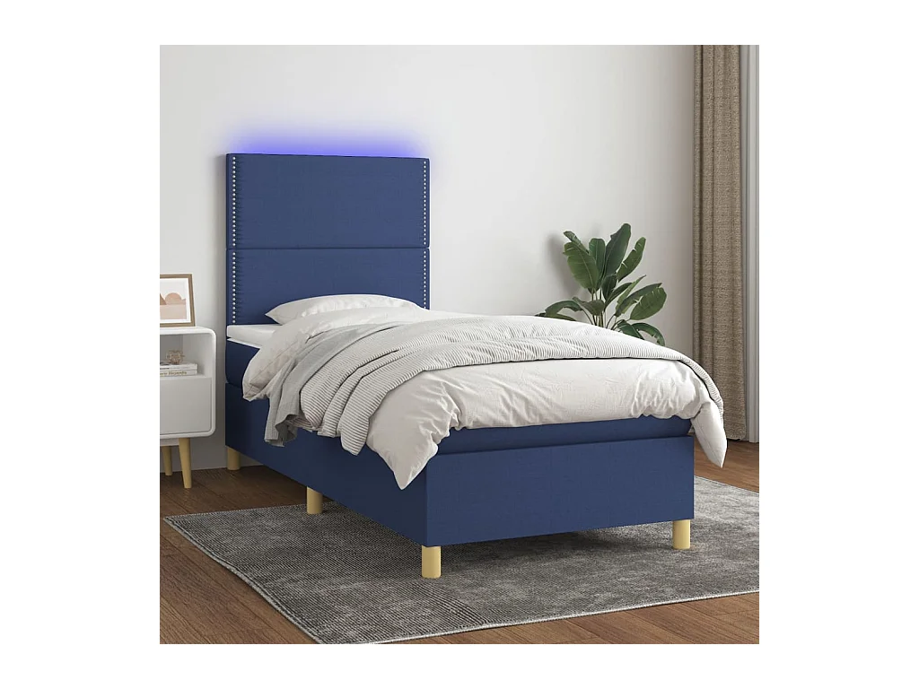 Boxspringbett mit Matratze & LED Blau 90x200 cm Stoff