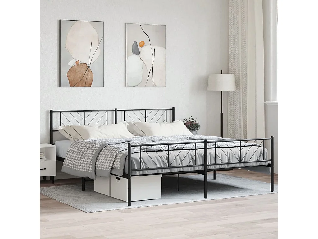 Cadre de lit métal sans matelas avec pied de lit noir 180x200cm