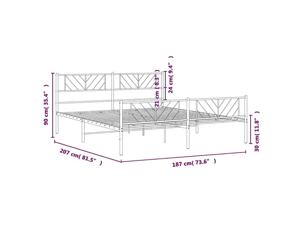 Cadre de lit métal sans matelas avec pied de lit noir 180x200cm