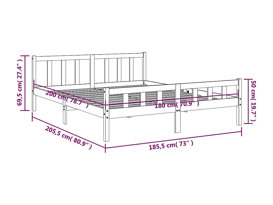 Cama sem colchão 180x200 cm pinho maciço castanho-mel