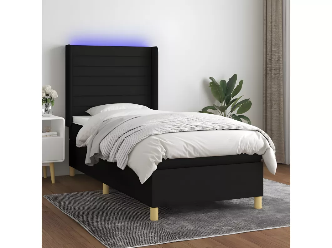 Kauf Unique Boxspringbett mit Matratze & LED Schwarz 90x200 cm Stoff