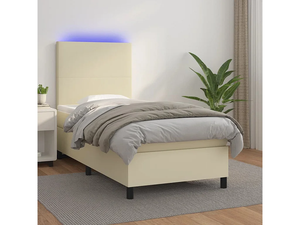 Boxspringbett mit Matratze & LED Creme 80x200 cm Kunstleder