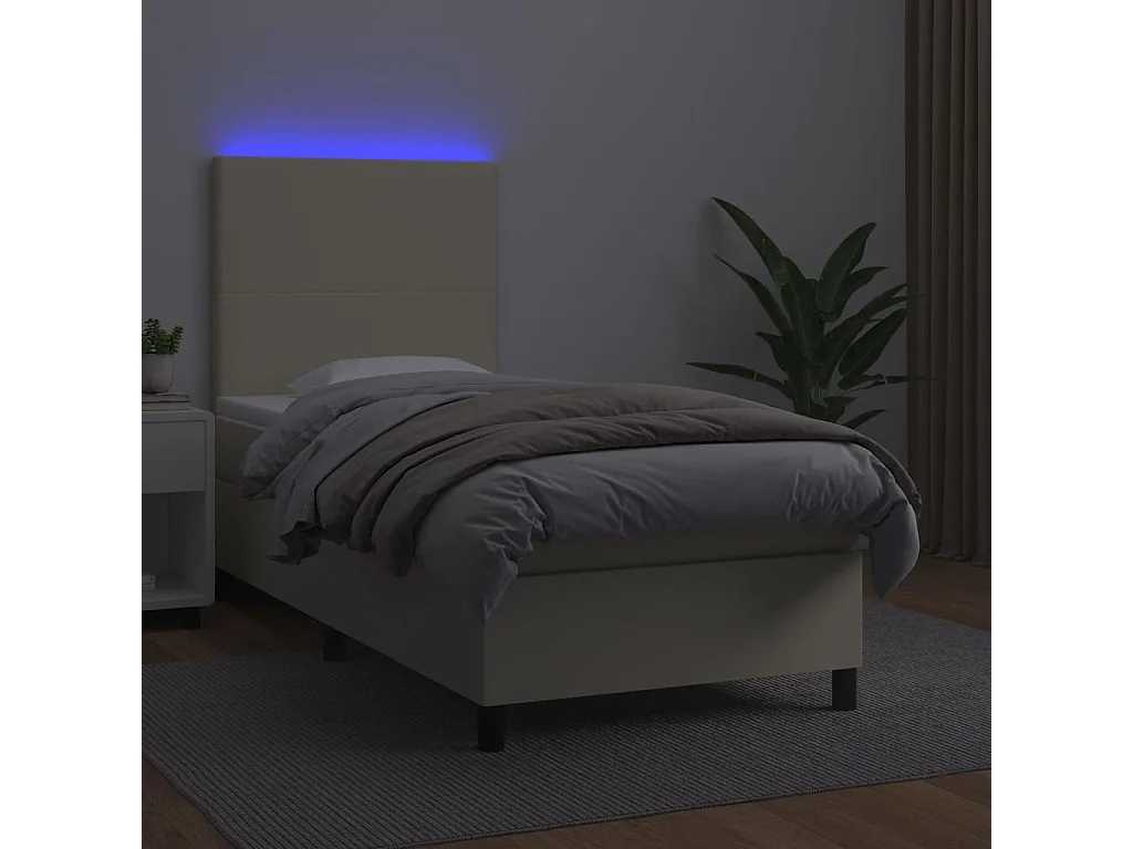 Boxspringbett mit Matratze & LED Creme 80x200 cm Kunstleder