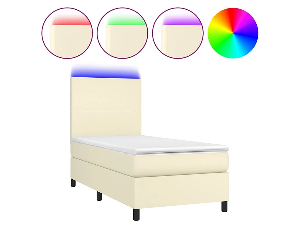 Boxspringbett mit Matratze & LED Creme 80x200 cm Kunstleder