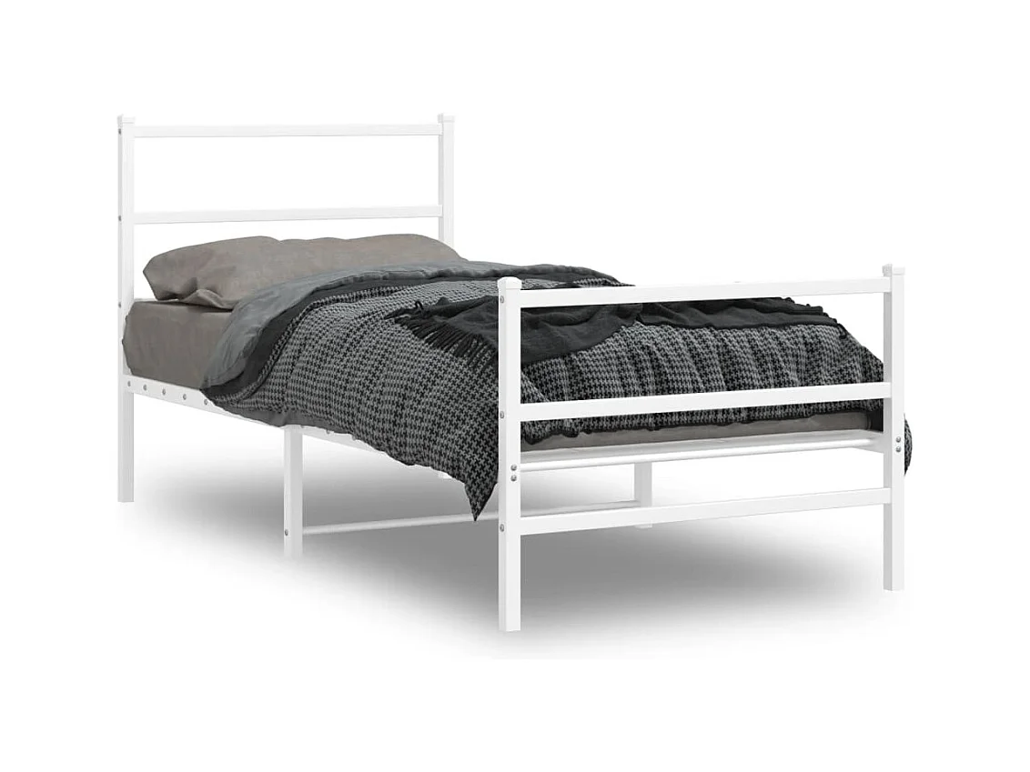 Cadre de lit métal sans matelas avec pied de lit blanc 90x190cm