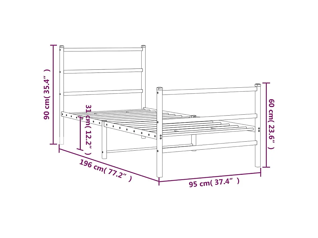 Estructura cama sin colchón con estribo metal blanco 90x190 cm