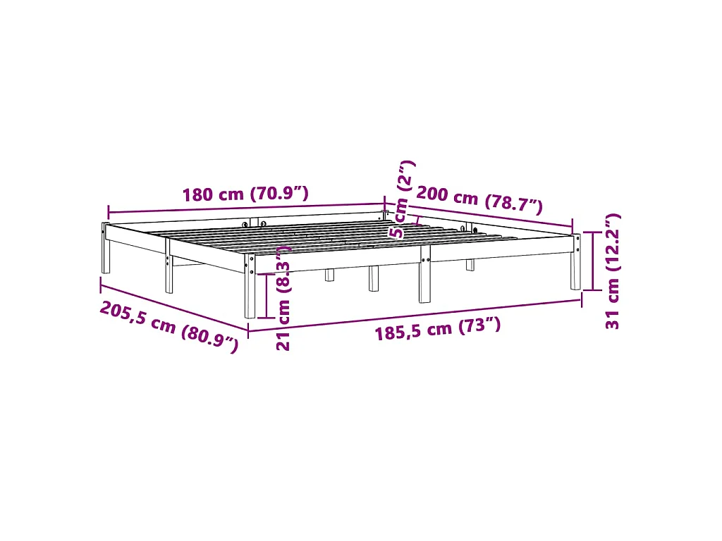 Bedframe zonder matras massief grenenhout wasbruin 180x200 cm