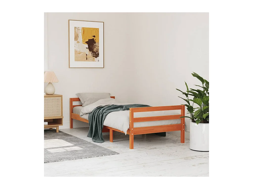 Cadre de lit sans matelas cire marron 75x190 cm bois pin massif