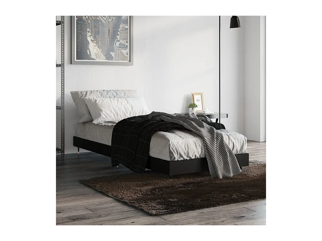 Cadre de lit sans matelas noir 75x190 cm bois ingénierie