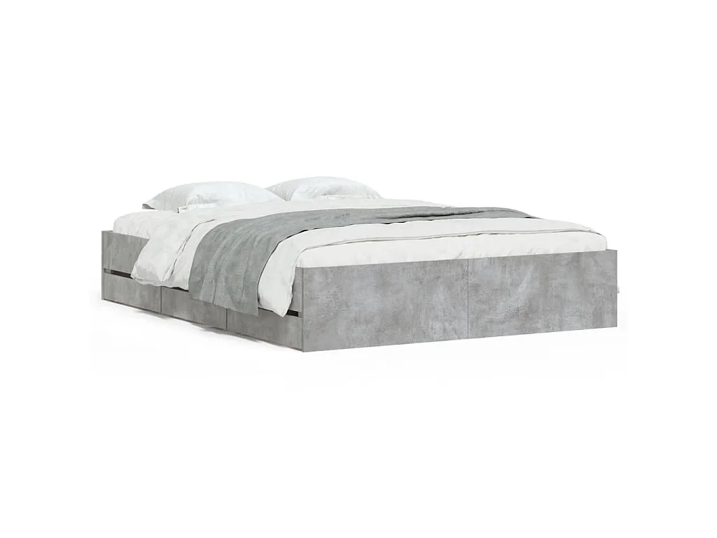 Cadre de lit avec tiroirs sans matelas gris béton 140x190 cm
