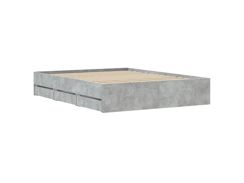 Cadre de lit avec tiroirs sans matelas gris béton 140x190 cm