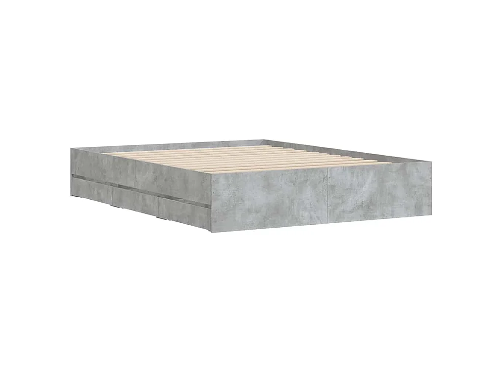 Cadre de lit avec tiroirs sans matelas gris béton 140x190 cm