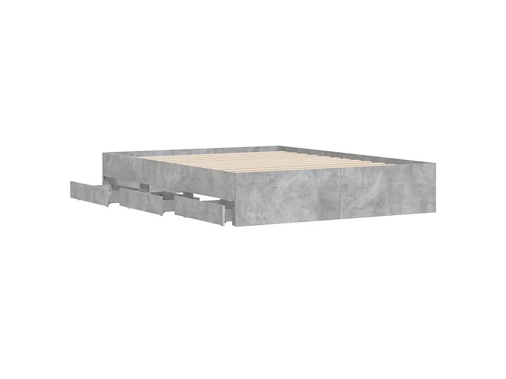 Cadre de lit avec tiroirs sans matelas gris béton 140x190 cm