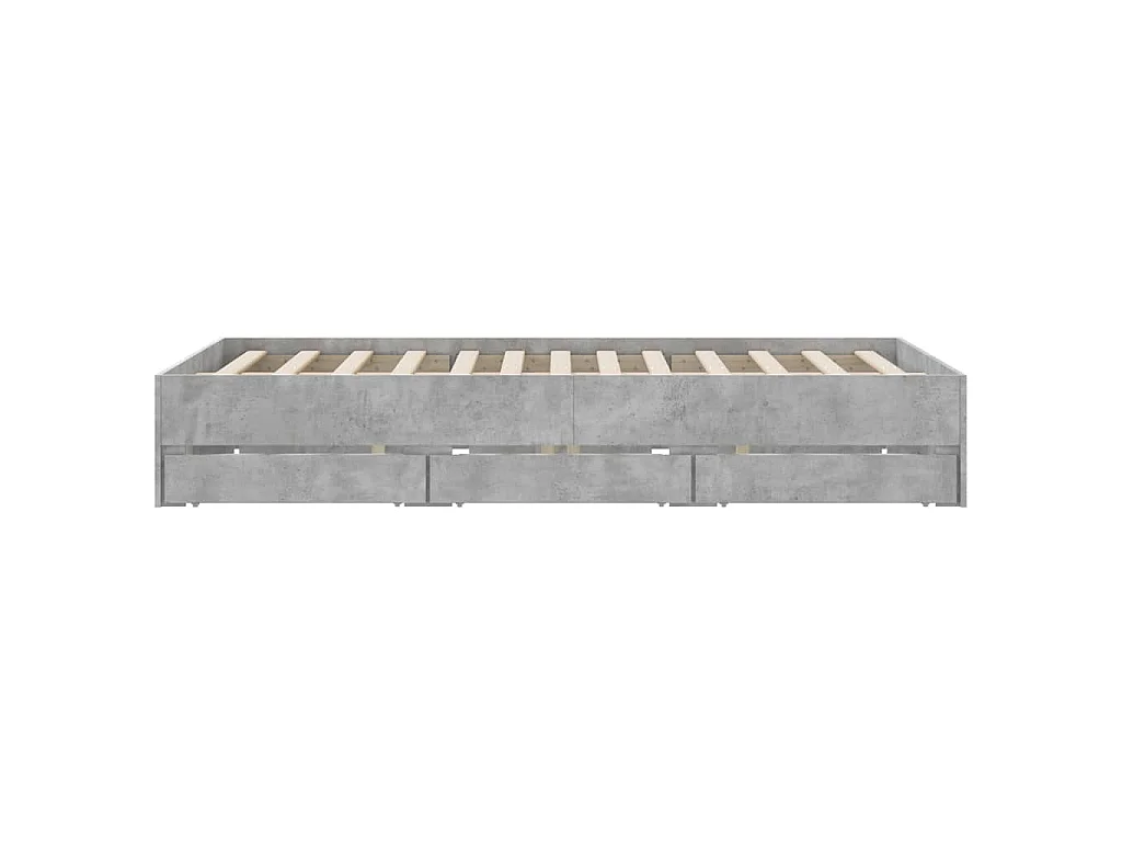Cadre de lit avec tiroirs sans matelas gris béton 140x190 cm