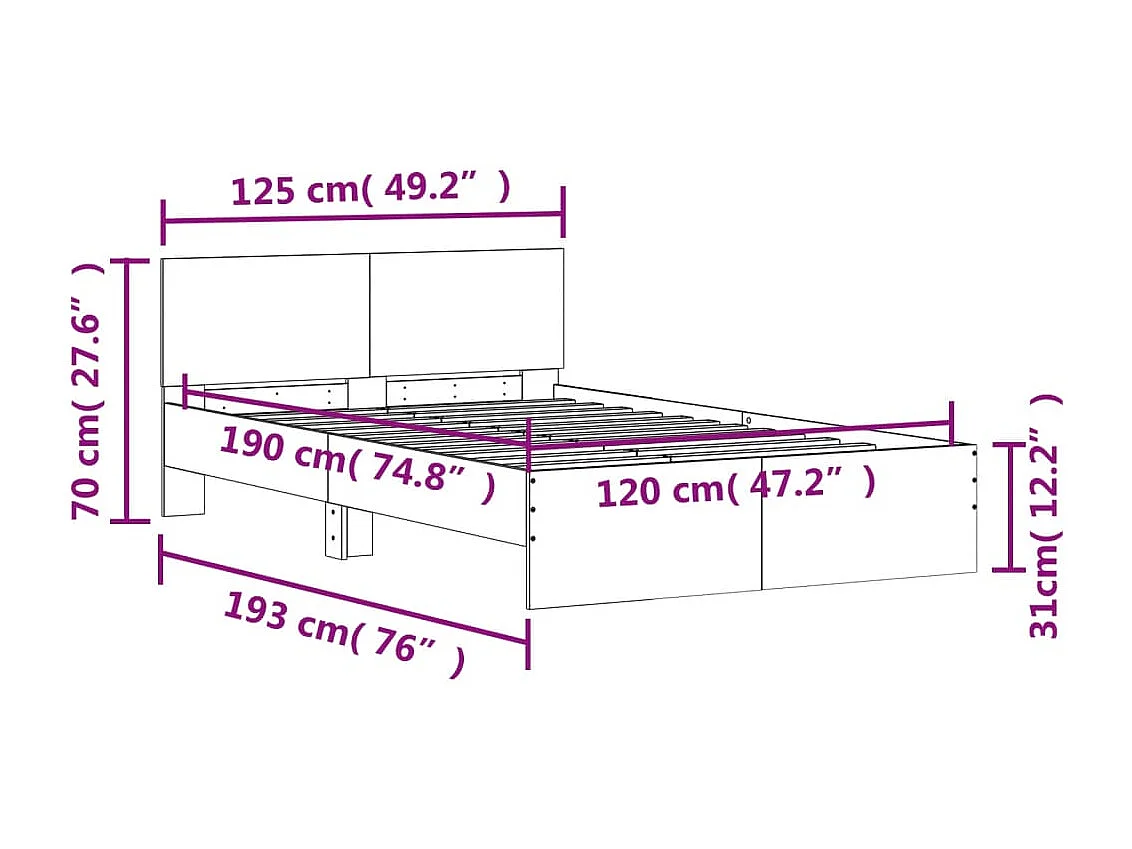 Cadre de lit sans matelas chêne fumé 120x190 cm