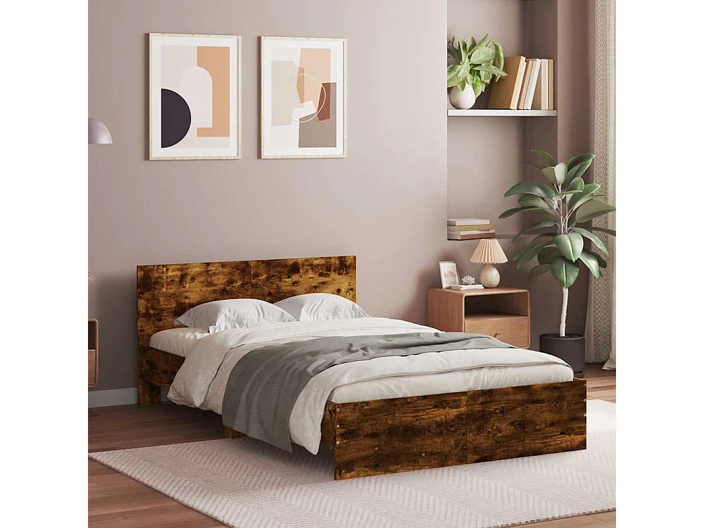 Estrutura de cama com cabeceira 120x190 cm carvalho fumado