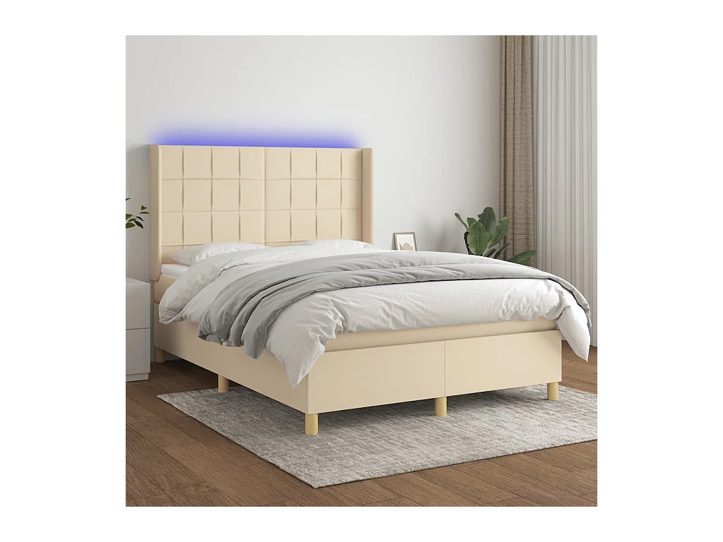 Sommier à lattes de lit matelas et LED Crème 140x190 cm Tissu