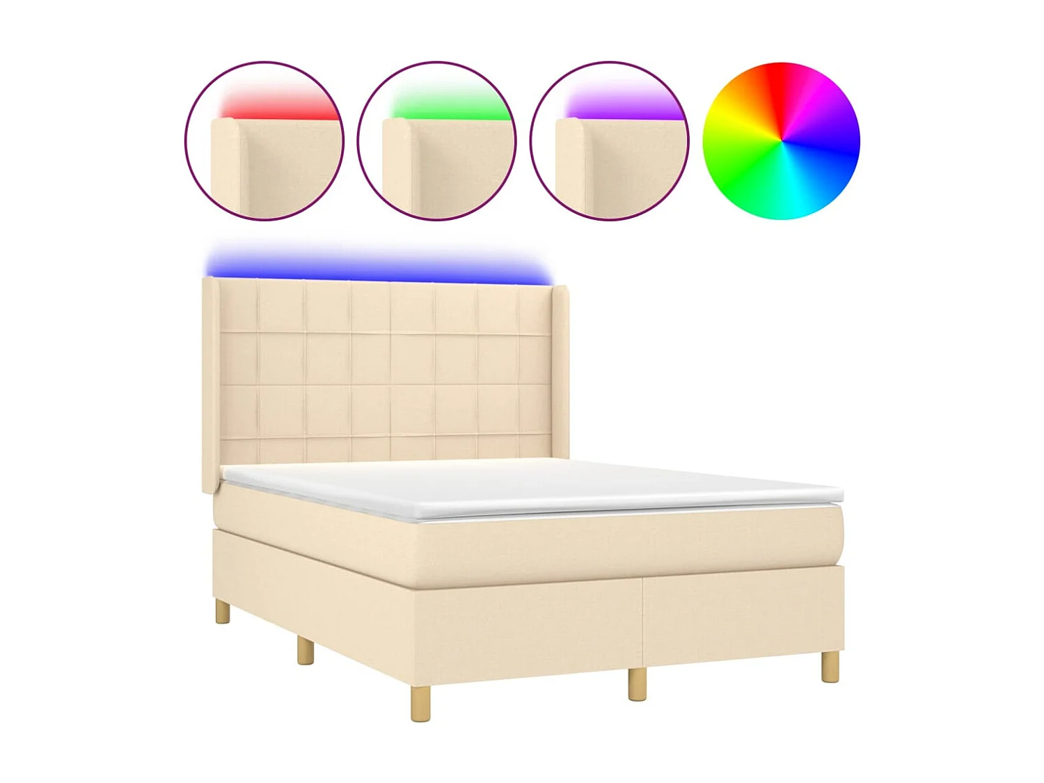 Letto a Molle con Materasso e LED Crema 140x190 cm in Tessuto