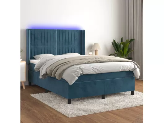 Kauf Unique Boxspringbett mit Matratze & LED Dunkelblau 140x200 cm Samt