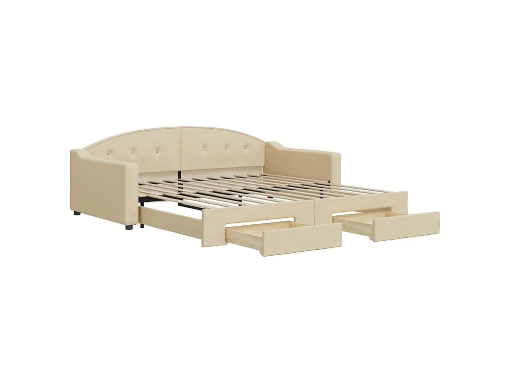 Tagesbett Ausziehbar mit Schubladen Creme 100x200 cm Stoff