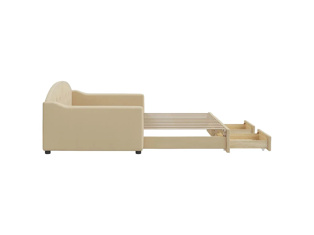 Tagesbett Ausziehbar mit Schubladen Creme 100x200 cm Stoff