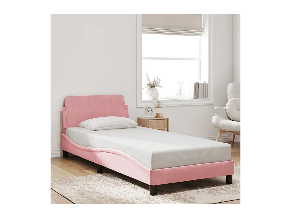 Cadre de lit et tête de lit sans matelas rose 90x200 cm velours