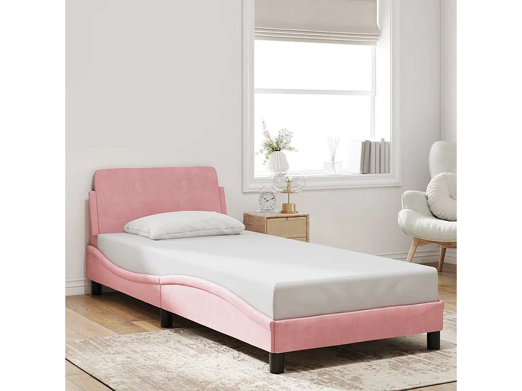 Cadre de lit avec tête de lit Dover rose 90x200 cm velours