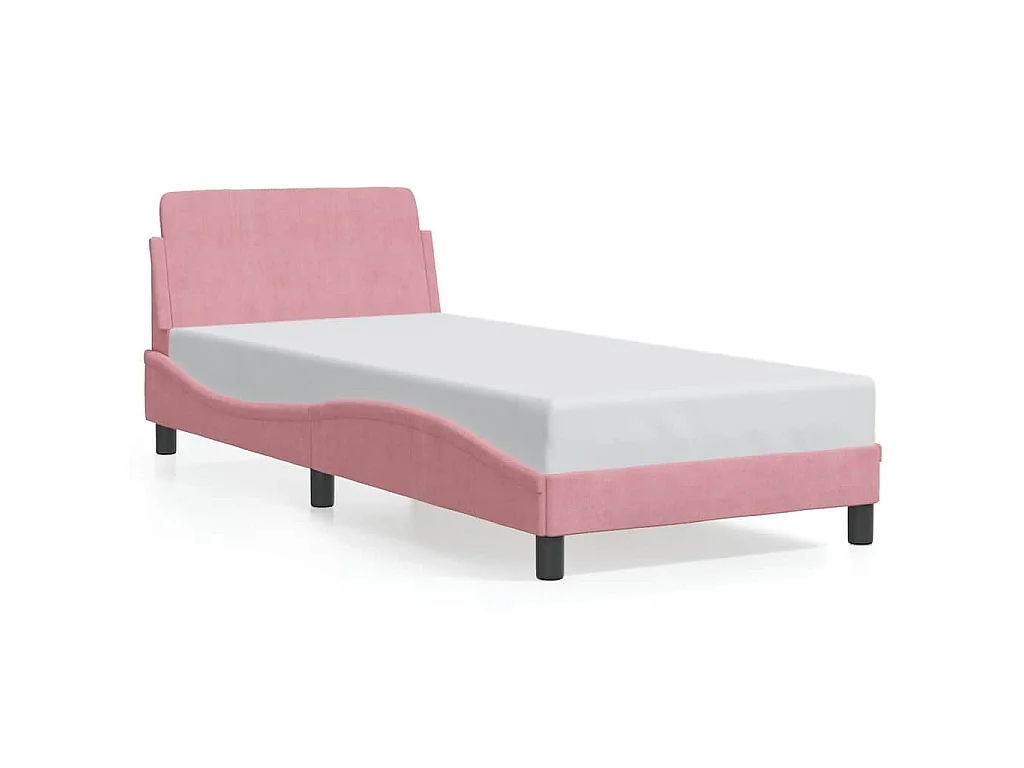Cadre de lit avec tête de lit Dover rose 90x200 cm velours
