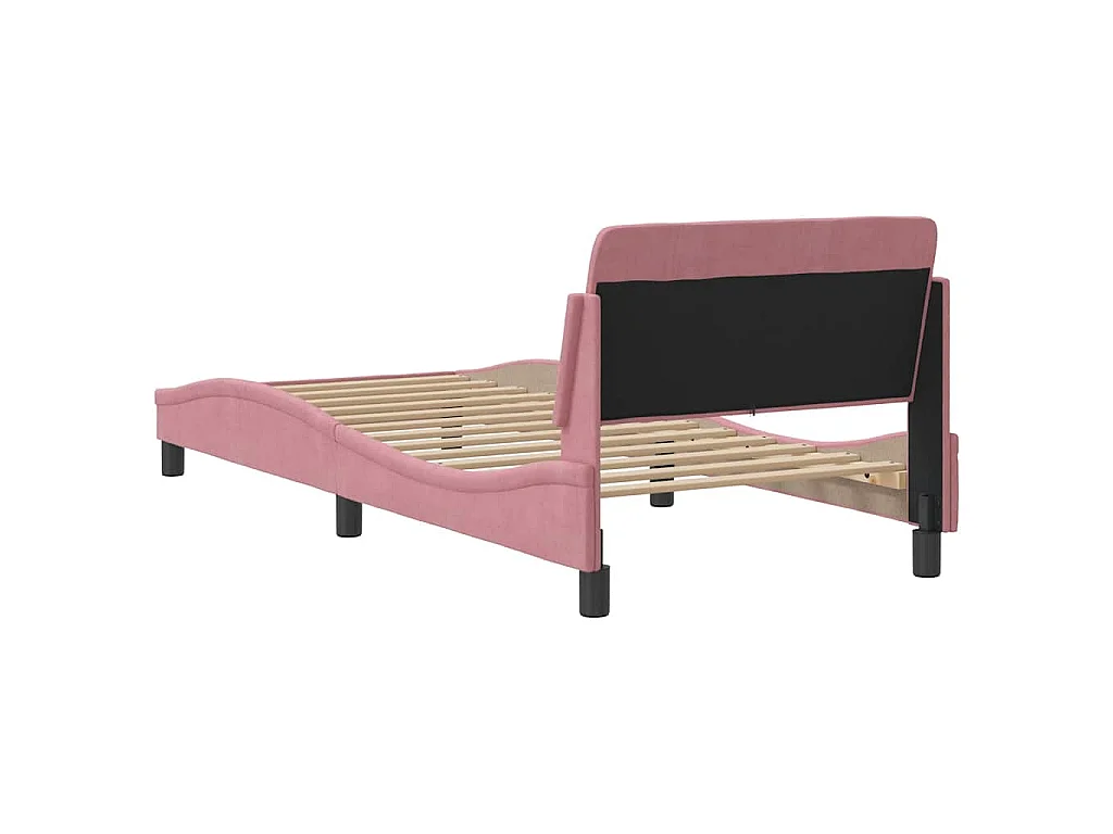 Cadre de lit avec tête de lit Dover rose 90x200 cm velours
