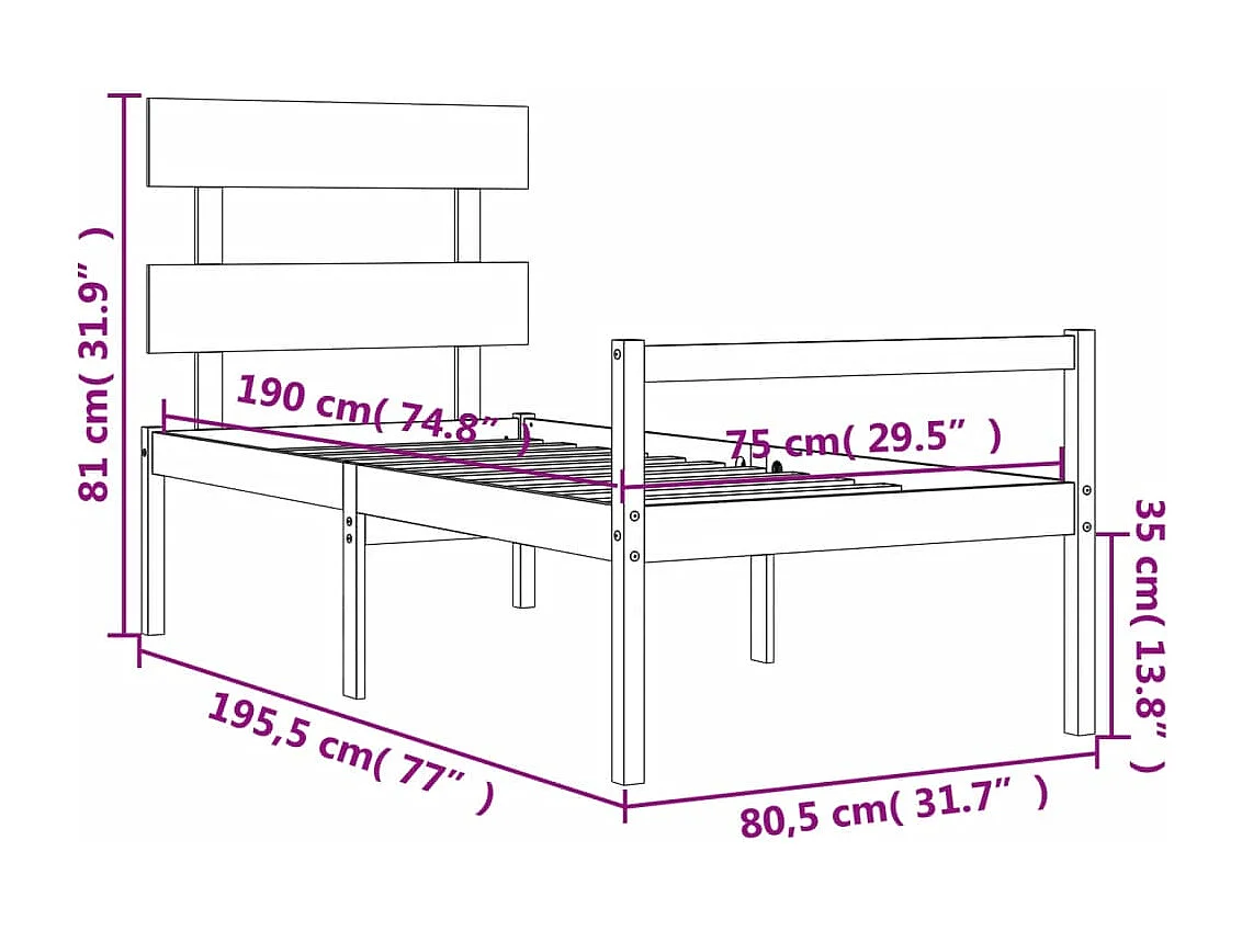 Seniorenbed met hoofdbord massief hout