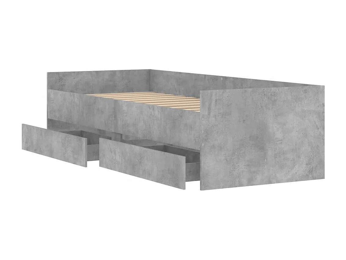 Cadre de lit avec tiroirs sans matelas gris béton 90x200 cm