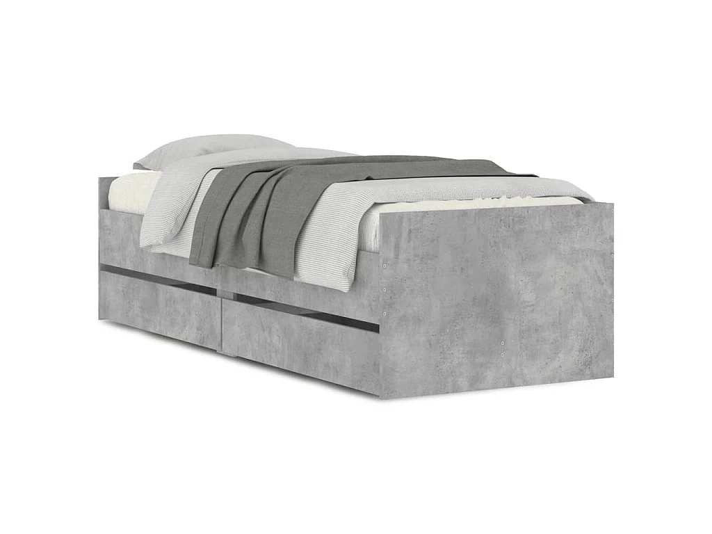 Cadre de lit avec tiroirs sans matelas gris béton 90x200 cm