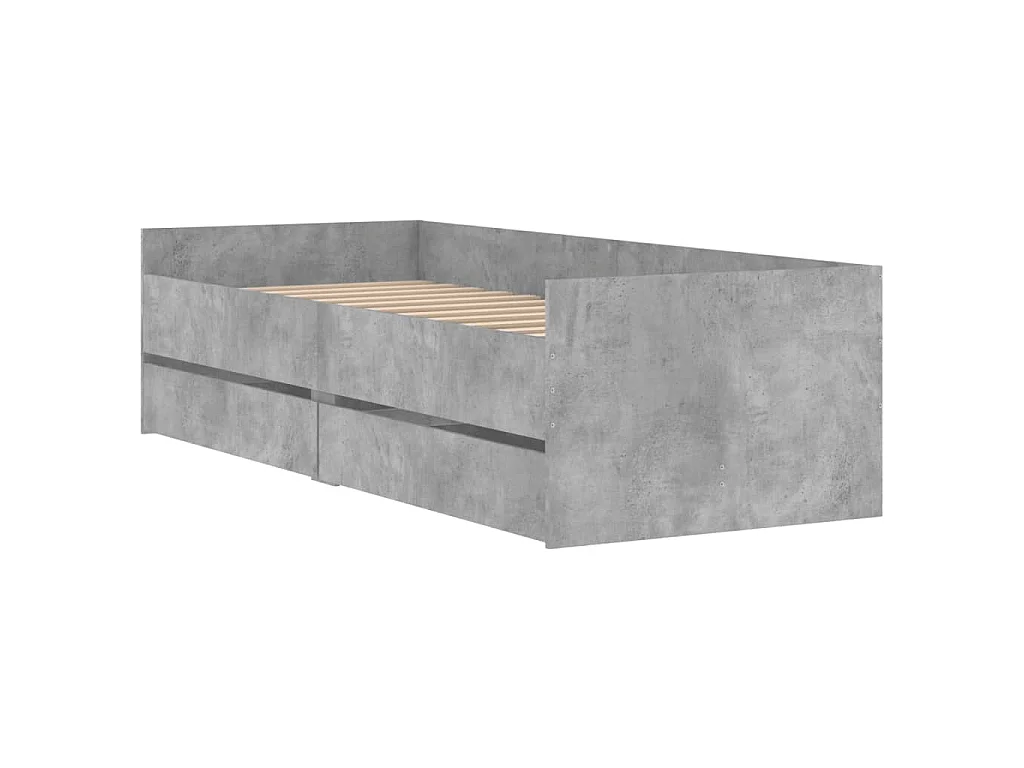 Cadre de lit avec tiroirs sans matelas gris béton 90x200 cm