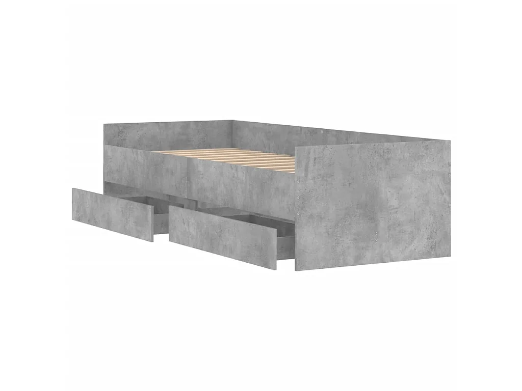 Cadre de lit avec tiroirs sans matelas gris béton 90x200 cm