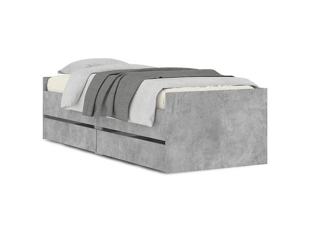 Cadre de lit avec tiroirs sans matelas gris béton 90x200 cm