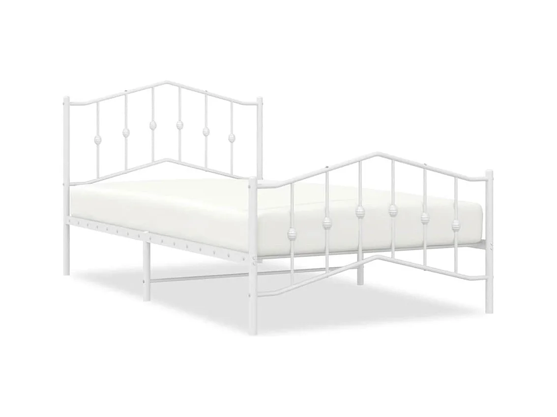 Cadre de lit métal sans matelas et pied de lit blanc 100x200 cm