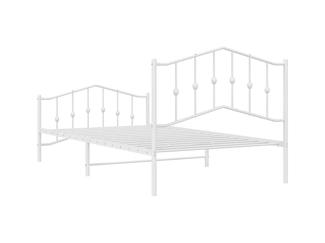 Cadre de lit métal sans matelas et pied de lit blanc 100x200 cm