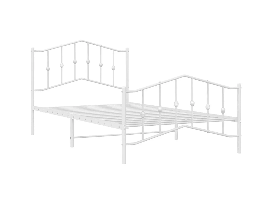 Cadre de lit métal sans matelas et pied de lit blanc 100x200 cm