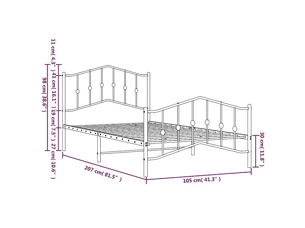 Estructura cama sin colchón con estribo metal blanco 100x200 cm