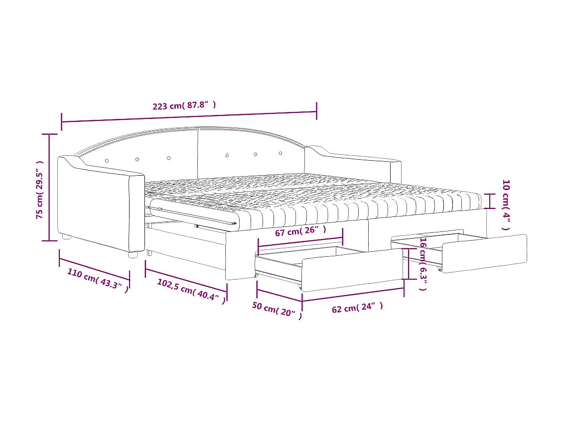 Divano Letto Estraibile Cassetti Grigio Chiaro 100x200 Tessuto