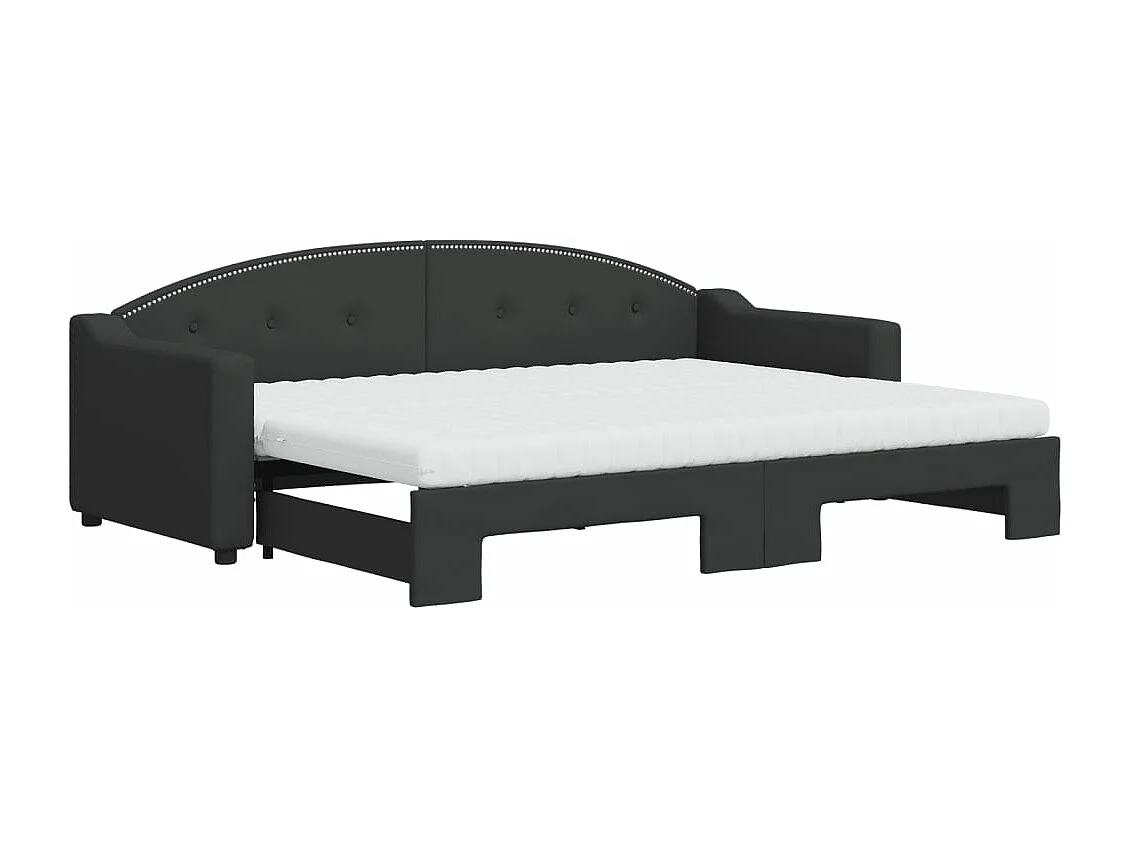 Lit de jour avec lit gigogne et matelas noir 80x200 cm tissu