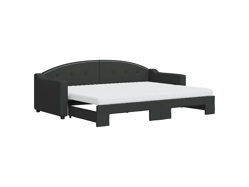 Lit de jour avec lit gigogne et matelas noir 80x200 cm tissu