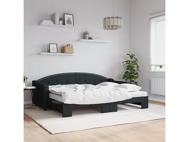 Lit de jour avec lit gigogne et matelas noir 80x200 cm tissu