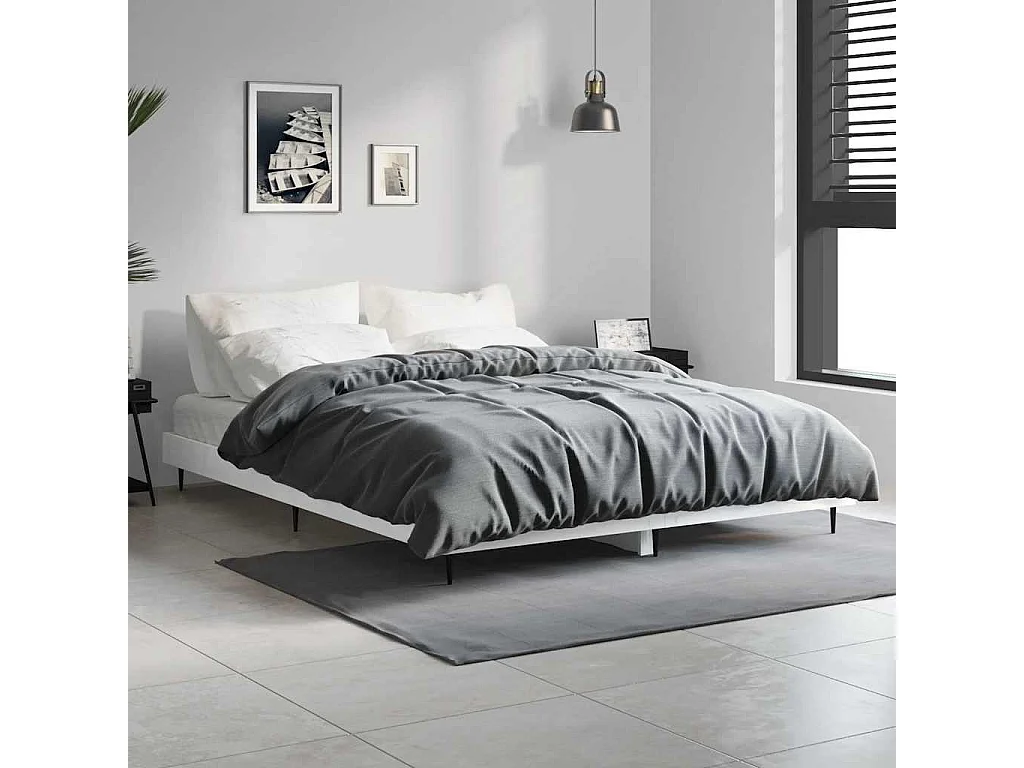 Cadre de lit sans matelas blanc brillant 140x190 cm
