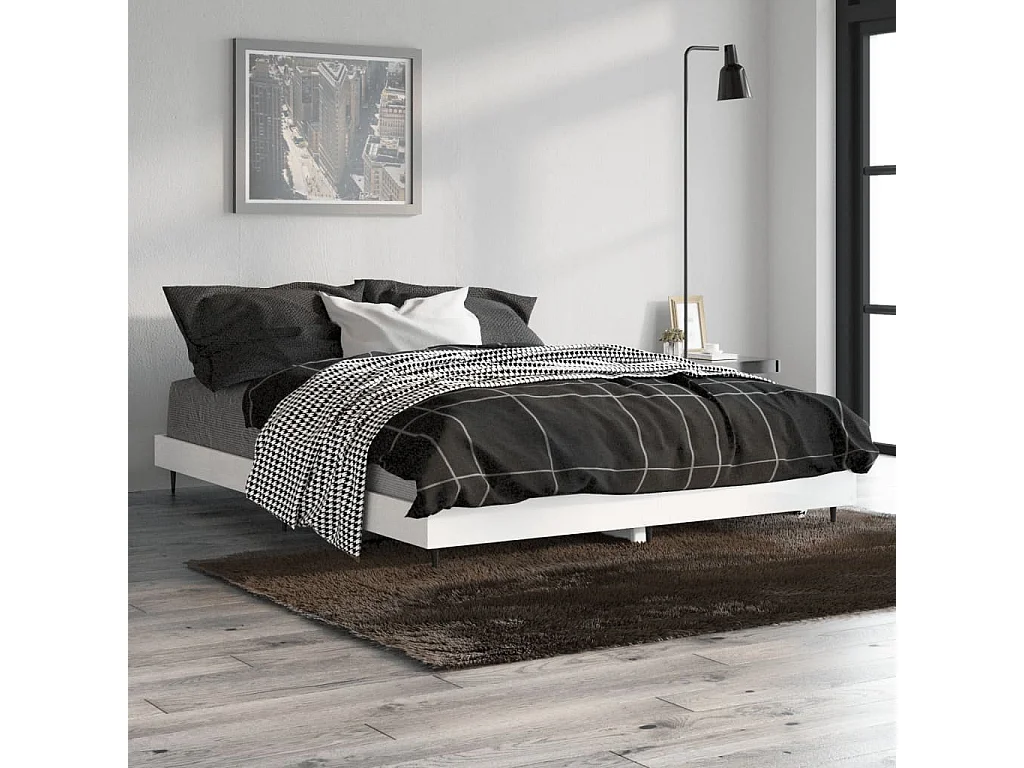 Cadre de lit sans matelas blanc brillant 140x190 cm