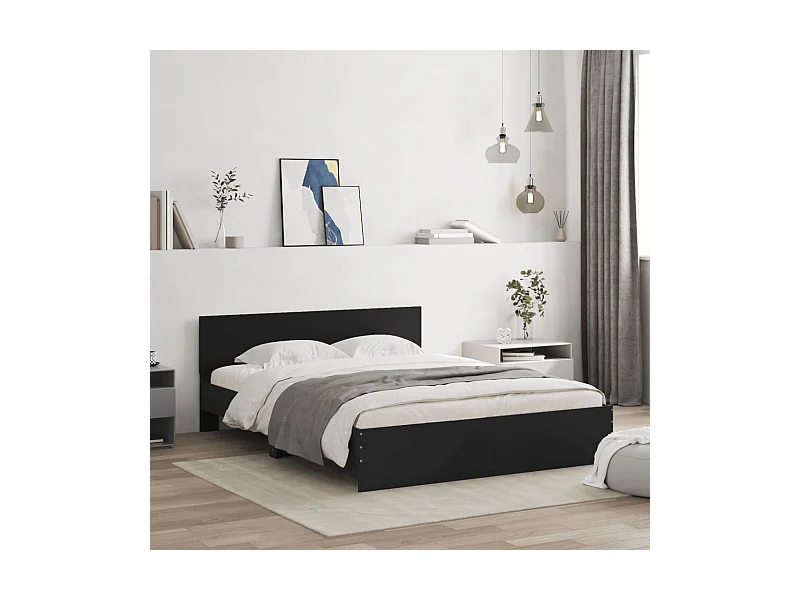 Bettgestell mit Kopfteil Schwarz 140x190 cm